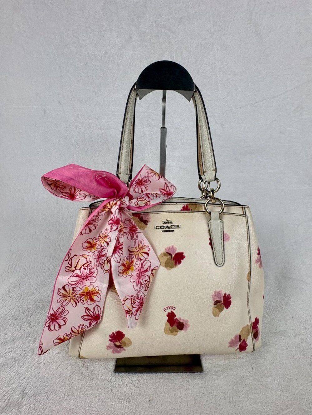 Coach Cream Flower Print Coated Canvas Minetta Satchel with Scarf